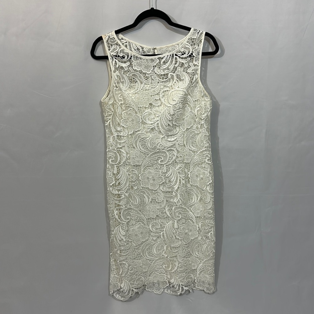 Adrianna Papell Floral White Lace Midi Dress Size 12